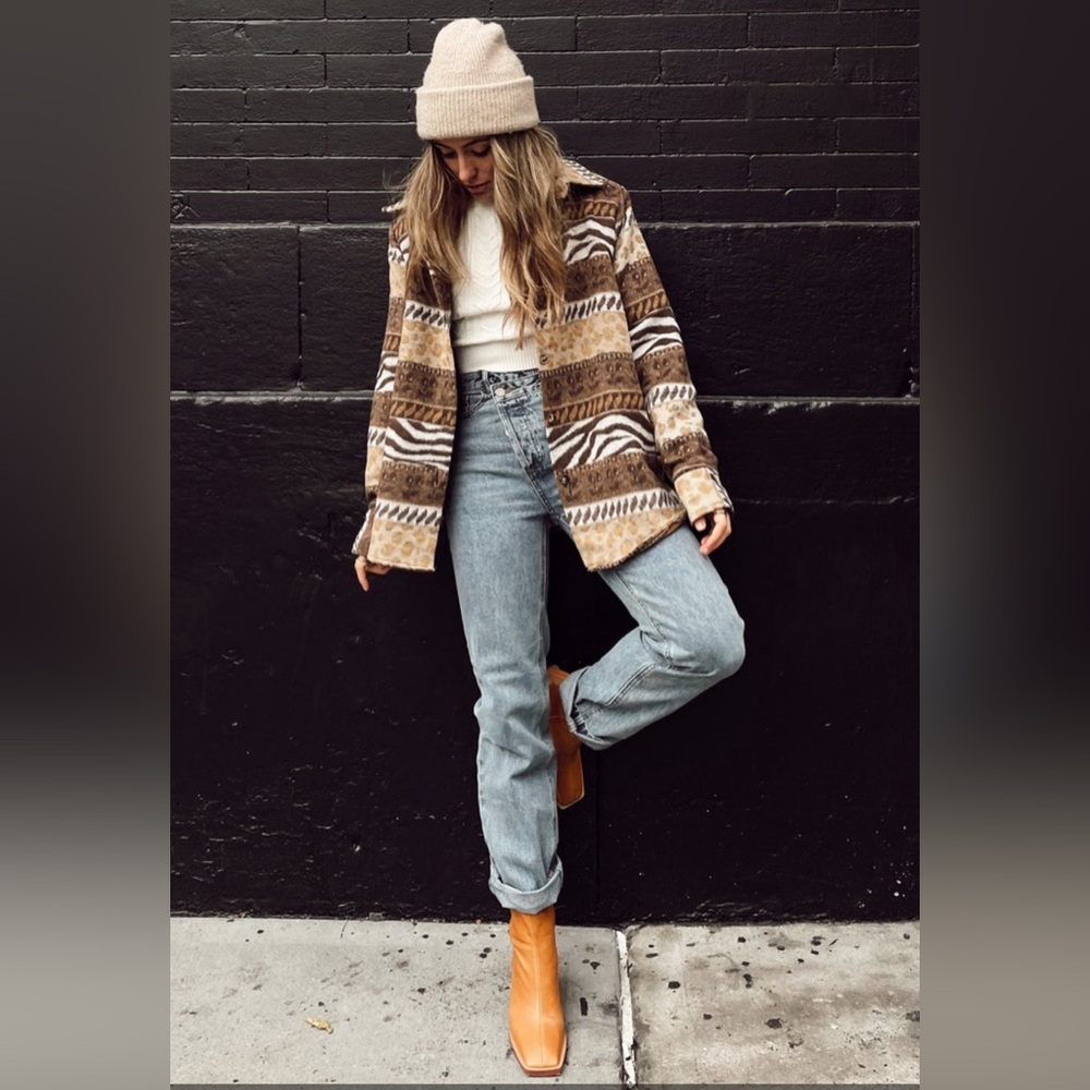 BLUE B Mohegan Brown Striped Shacket
